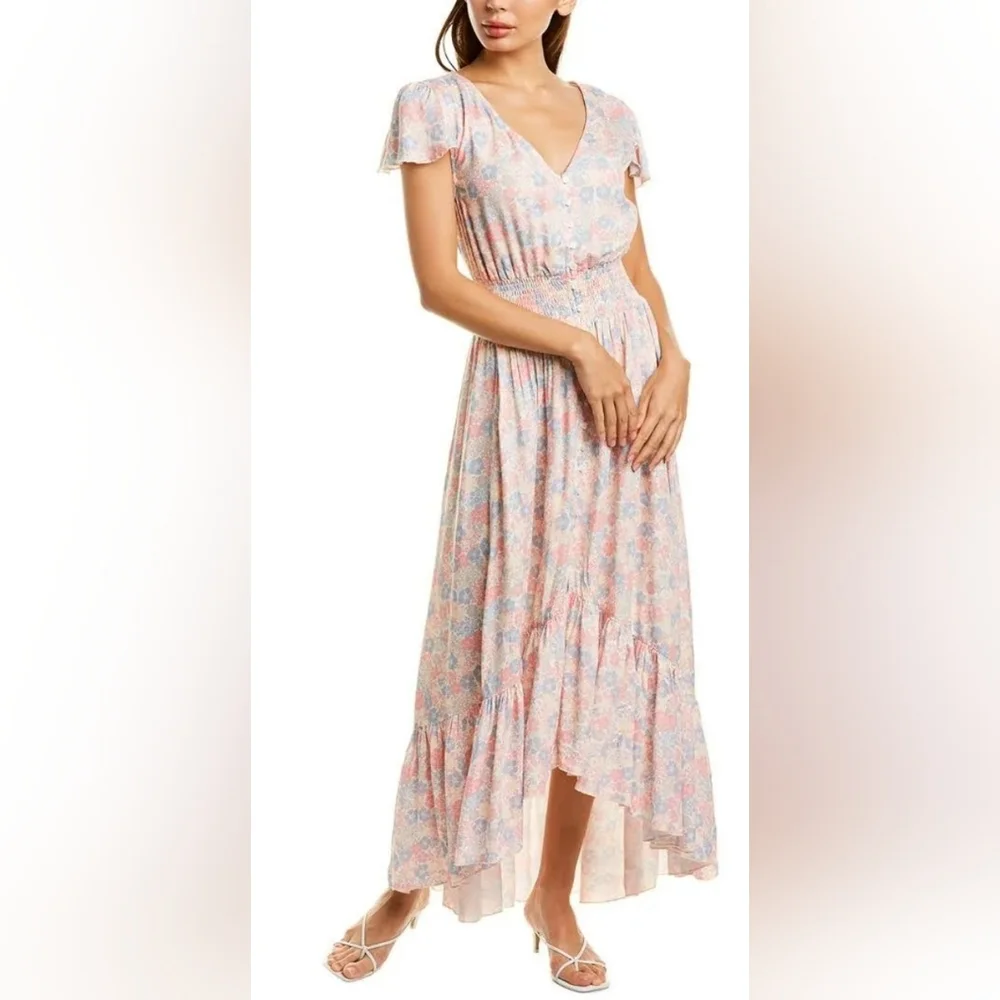 NWT! Luxe Bobi Anthro Pastel Chic Floral Print Ruffled Cottagecore Maxi Dress XS - Picture 12 of 16